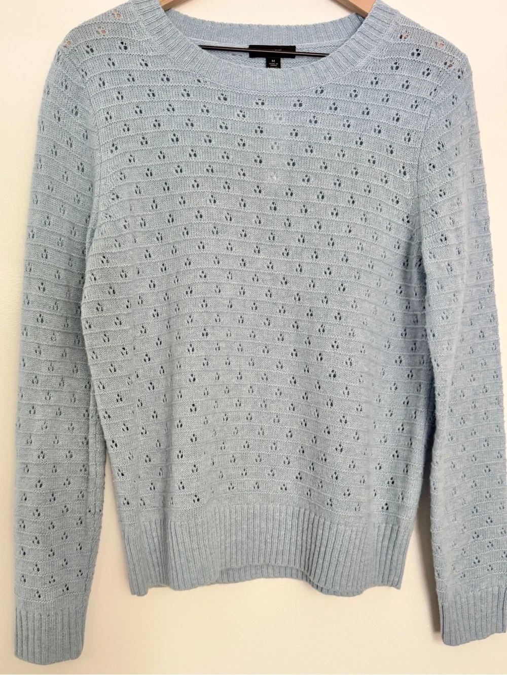 J. Crew Wool Alpaca Pointelle Crewneck Sweater Light Blue Women’s Size Medium